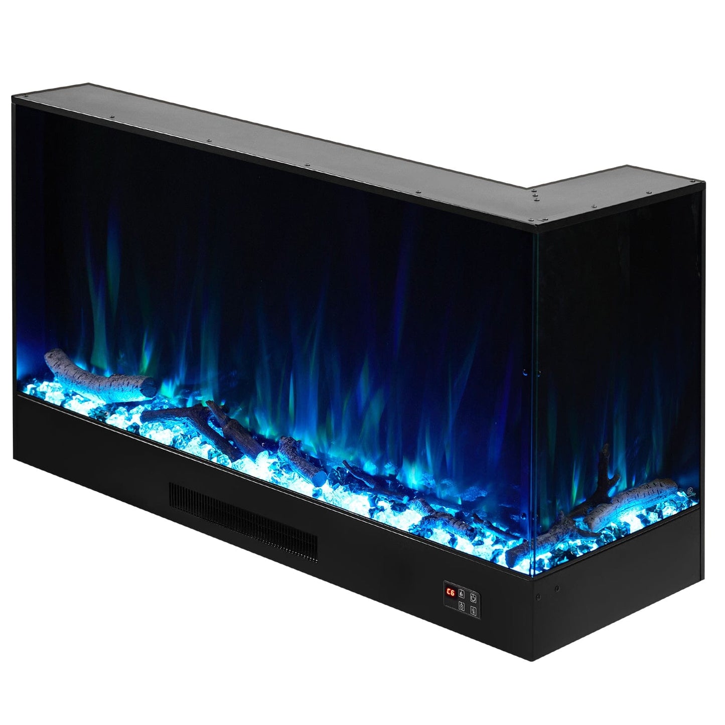 46/60inch L-Shaped Electric Fireplace – WiFi Control, LED Display, Resin Logs & Crystal Stones with Heating
