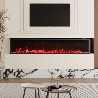 50/60/70/80inch 3-sided Electric Fireplace with Adjustable Color, Temperature and Timing, Controlled by APP