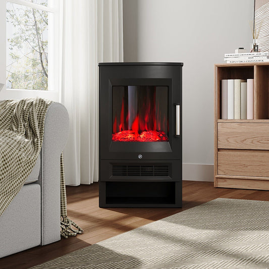 3-Sided Freestanding Electric Fireplace with Remote Control – Black, 900/1800W, Adjustable LED Flame & Temperature
