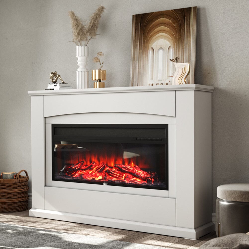 39/48 Inch White Electric Fireplace Suite 1800W with Ambient Light 1/7 LED Colours