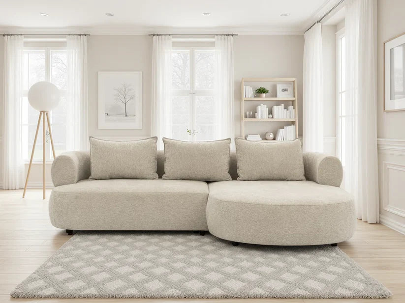 The Pebble Beige Boucle Fabric Right Hand Premium Corner Sofa