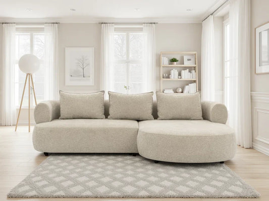 The Pebble Beige Boucle Fabric Right Hand Premium Corner Sofa