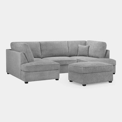 Carnaby Sofa Boucle Grey Velvet U Shape Corner Sofa