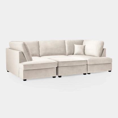 Carnaby Sofa Plush Beige Velvet U Shape Corner Sofa