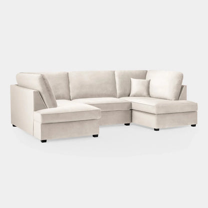 Carnaby Sofa Plush Beige Velvet U Shape Corner Sofa