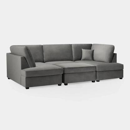 Carnaby Sofa Plush Grey Velvet U Shape Corner Sofa