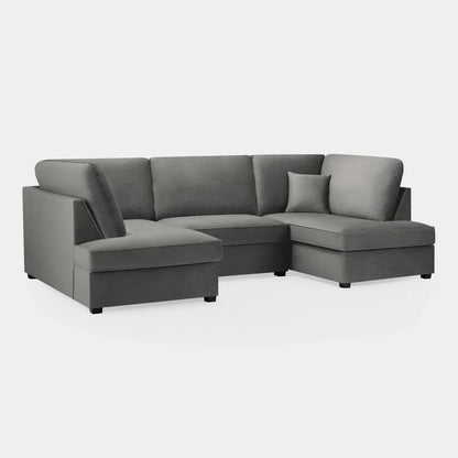 Carnaby Sofa Plush Grey Velvet U Shape Corner Sofa