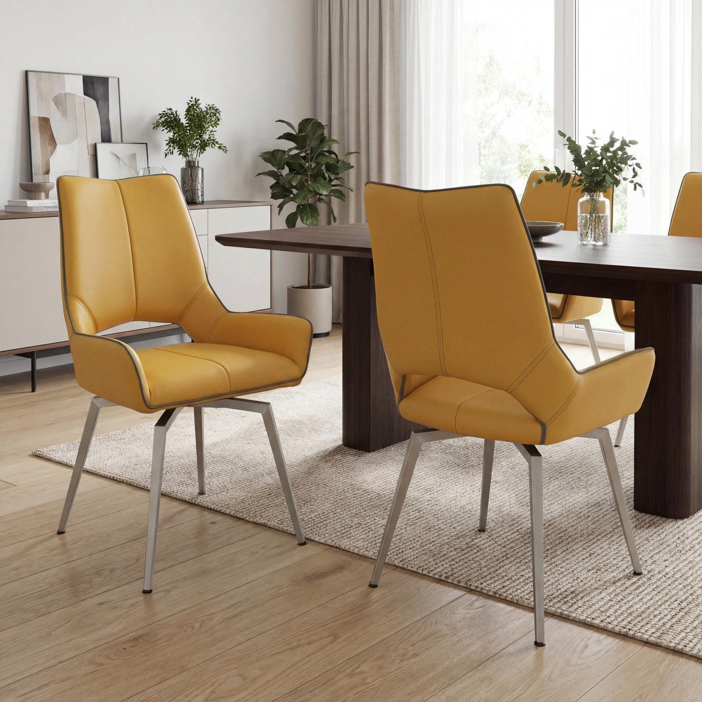 Mako Swivel Leather Effect Yellow Dining Chair