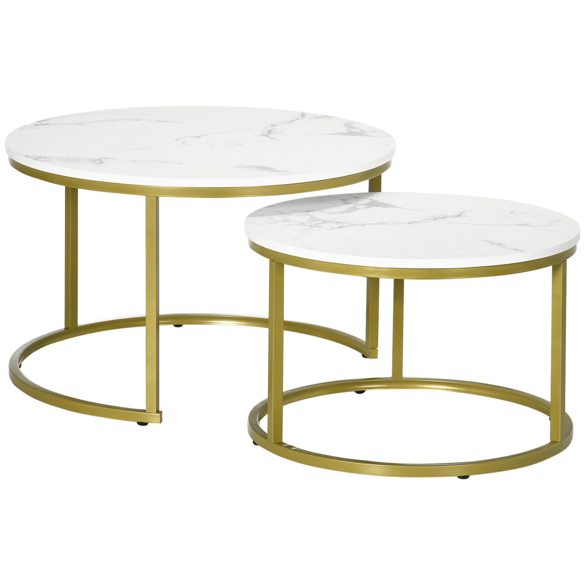 Aurora  Marble Coffee Table Set of 2, Round Nest of Tables for Living Room