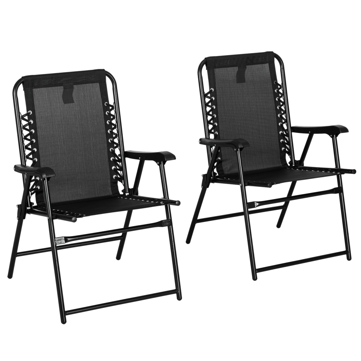 Esterno 2Pcs Outdoor Patio Folding Chairs, Portable Garden Loungers Black