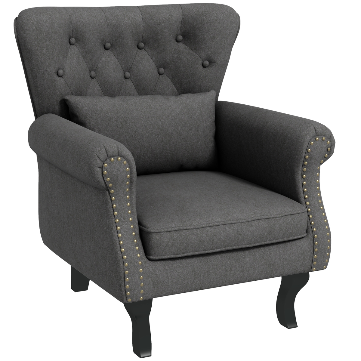 Aurora Vintage Armchair Wingback Accent Chair with Naihead Trim Dark Grey