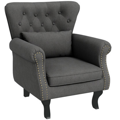Aurora Vintage Armchair Wingback Accent Chair with Naihead Trim Dark Grey
