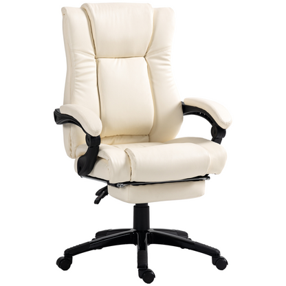 Luna Executive Home Office Chair High Back Recliner, with Foot Rest, Cream