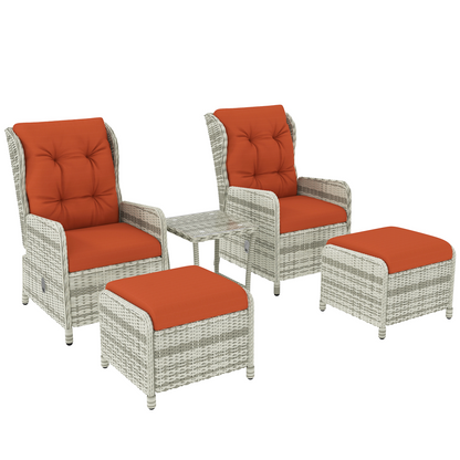 Esterno Recliner Rattan Garden Furniture w/ Two-tier Table, Orange