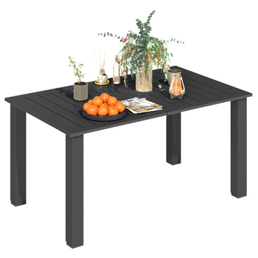 Esterno Garden Table with Parasol Hole, Slatted Metal Tabletop, Black