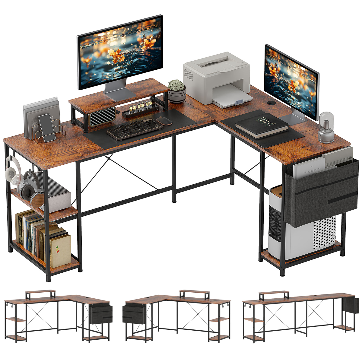 Aurora 168cm Reversible L Shaped Desk, 240cm Two Person Desk
