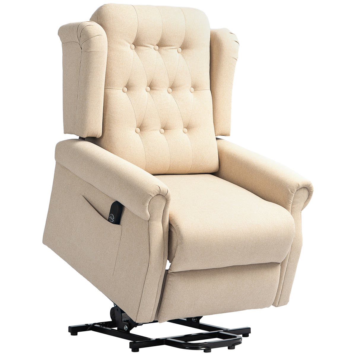 Aurora Power Lift Recliner Armchair with Wingback, Button Tufted, Beige