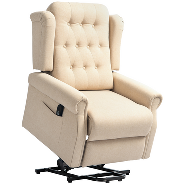 Aurora Power Lift Recliner Armchair with Wingback, Button Tufted, Beige