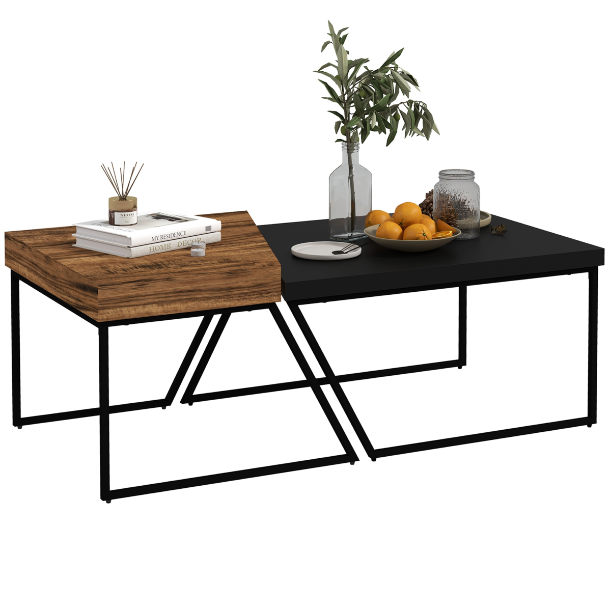 Aurora Coffee Table Set of 2, Coffee Tables with Steel Frame for Living Room