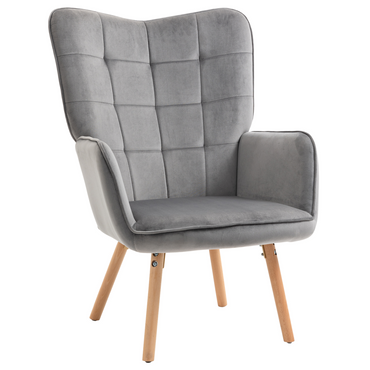 Aurora Modern Accent Chair Velvet-Touch Tufted Wingback Armchair Grey