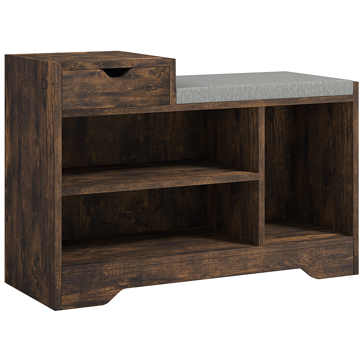 Aurora Upholstered Entryway Shoe Bench with Storage Drawer Distressed