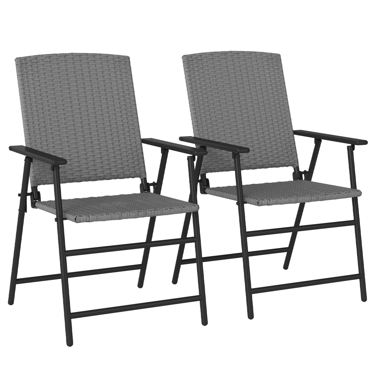 Esterno 2pcs Rattan Chair Foldable Garden Furniture w/ Armrest Grey