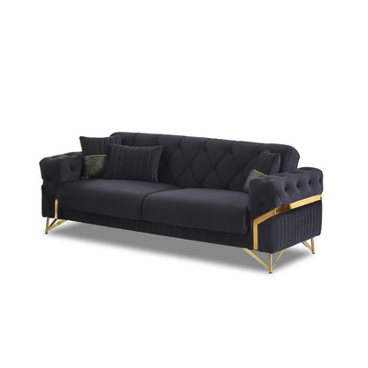 The Milano Luxury Premium 3+2 Black Gold Velvet Sofa Bed Set