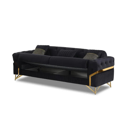 The Milano Luxury Premium 3+2 Black Gold Velvet Sofa Bed Set