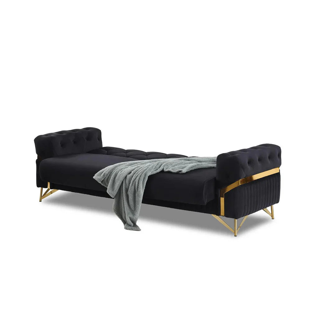 The Milano Luxury Premium 3+2 Black Gold Velvet Sofa Bed Set