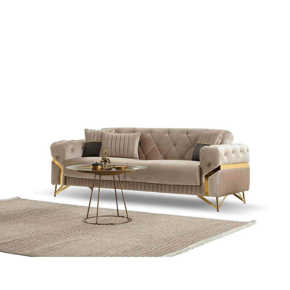 The Milano Luxury Premium 3+2 Beige Gold Velvet Sofa Bed Set