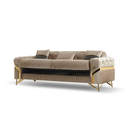 The Milano Luxury Premium 3+2 Beige Gold Velvet Sofa Bed Set