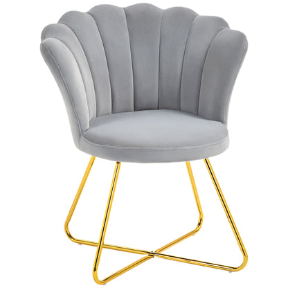 Aurora Accent Chair, Velvet Armchair with Lotus Backrest, Steel Legs