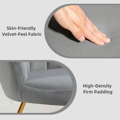 Aurora Accent Chair, Velvet Armchair with Lotus Backrest, Steel Legs