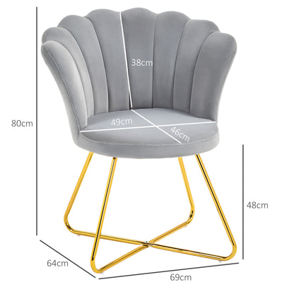 Aurora Accent Chair, Velvet Armchair with Lotus Backrest, Steel Legs