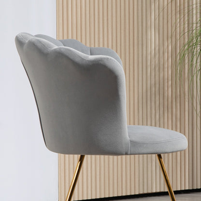 Aurora Accent Chair, Velvet Armchair with Lotus Backrest, Steel Legs