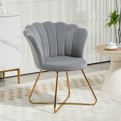 Aurora Accent Chair, Velvet Armchair with Lotus Backrest, Steel Legs