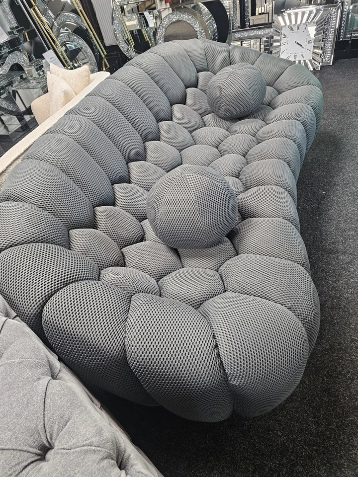 Bella Grey Bubble Cloud Boucle Velvet 3 Seater Sofa