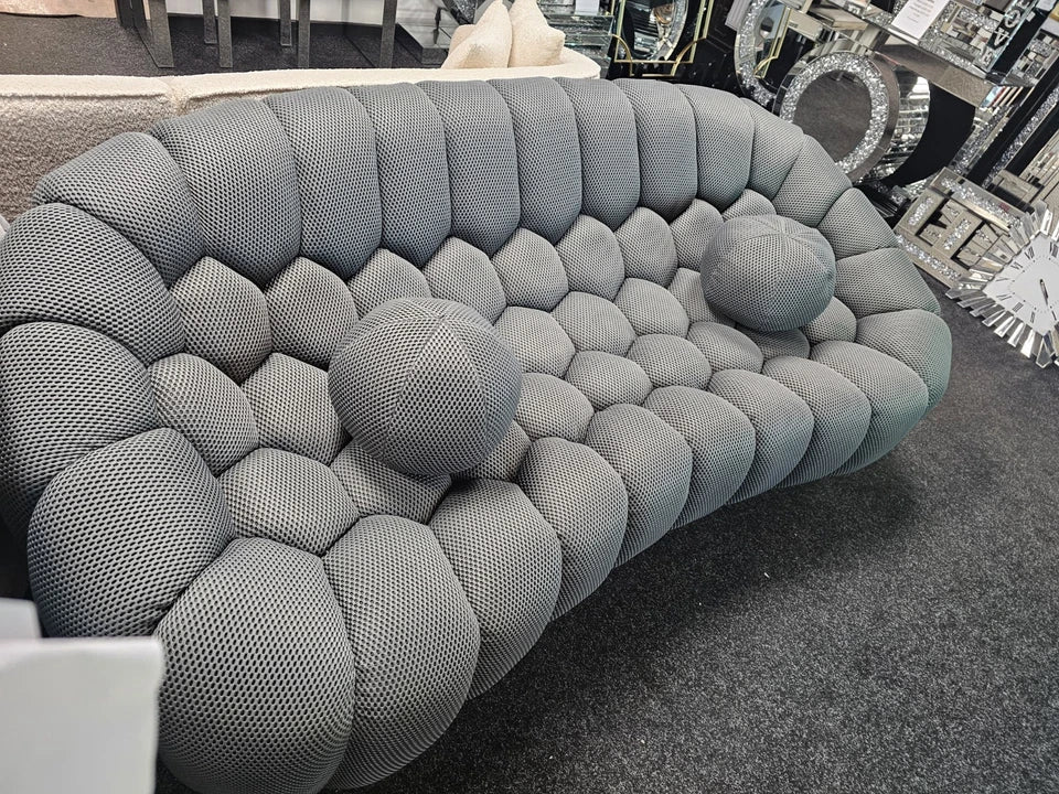 Bella Grey Bubble Cloud Boucle Velvet 3 Seater Sofa