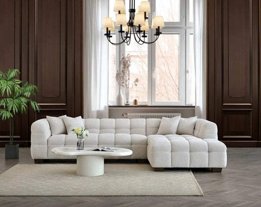 The Bubble Ivory White Boucle Fabric Right Hand Corner Tribeca Sofa