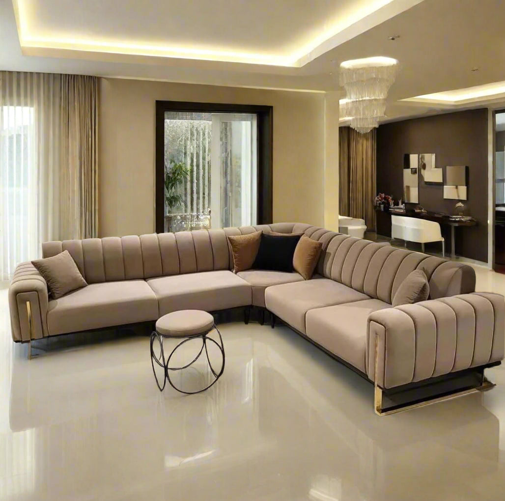 Buxton Luxury Mink Beige & Gold Corner Sofa 250x250cm