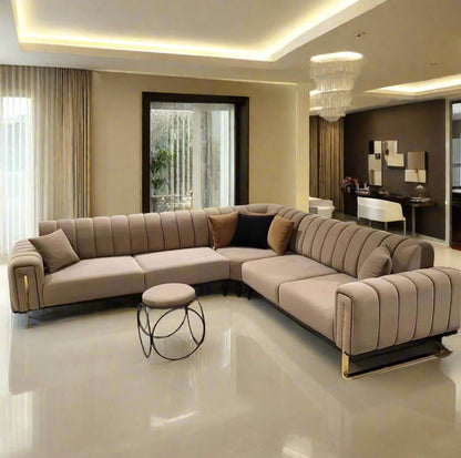 Buxton Luxury Mink Beige & Gold Corner Sofa 250x250cm