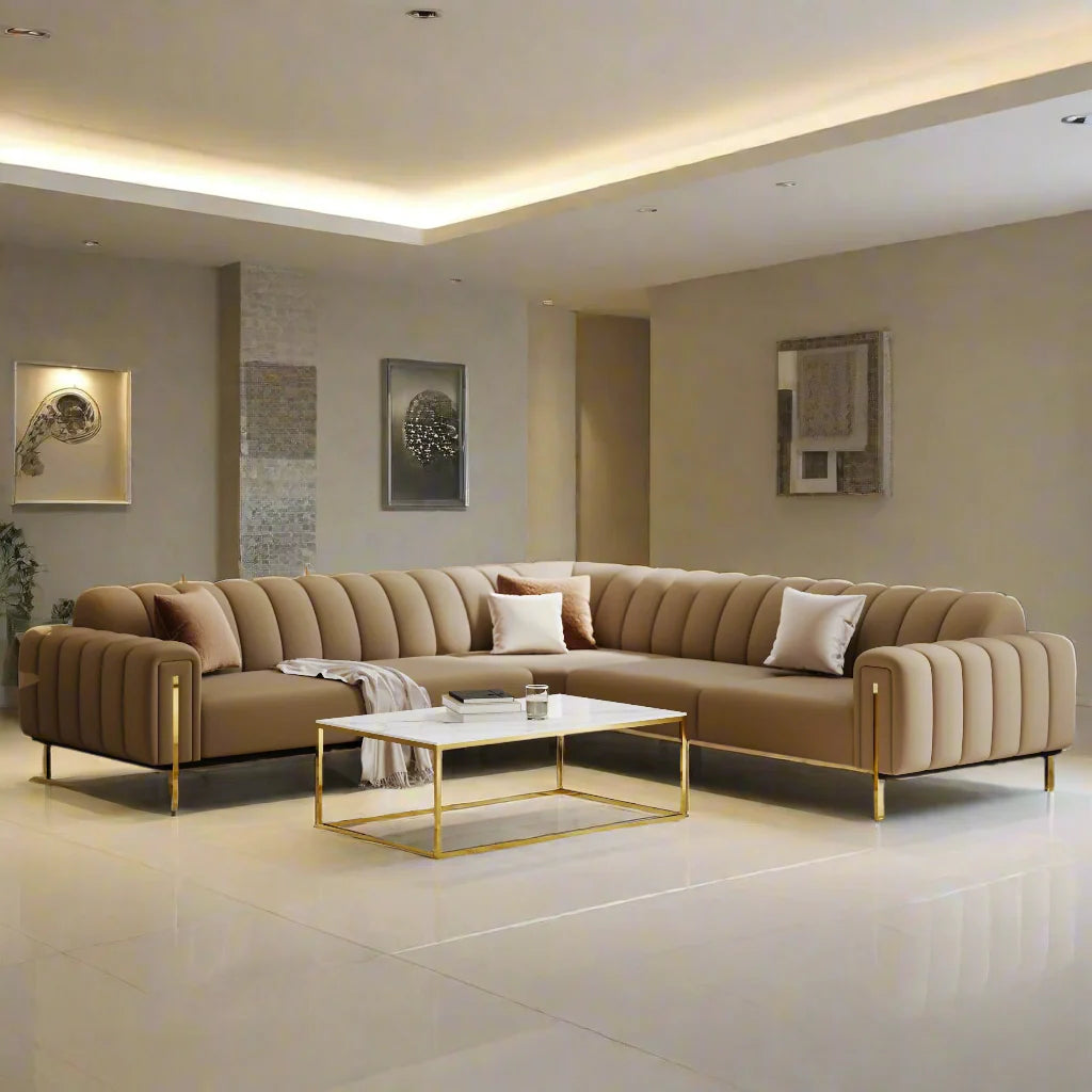 Buxton Luxury Mink Beige & Gold Corner Sofa 250x250cm