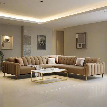 Buxton Luxury Mink Beige & Gold Corner Sofa 250x250cm