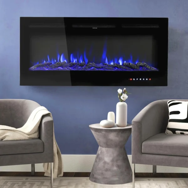 Wall-Mounted Electric Fireplace - Inset Fireplaces - 9 LED Flame Colours - Image 4